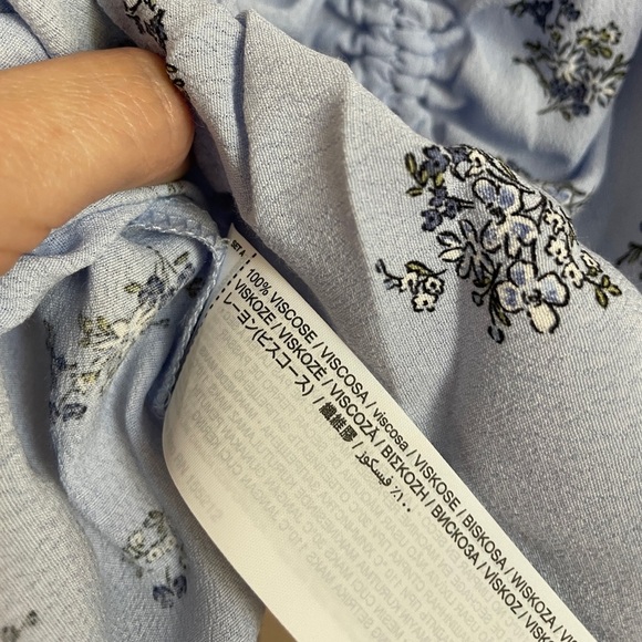 Mango Floral Print Top Cinched Ruched Powder Baby Blue Spaghetti Strap L XL - Picture 6 of 8